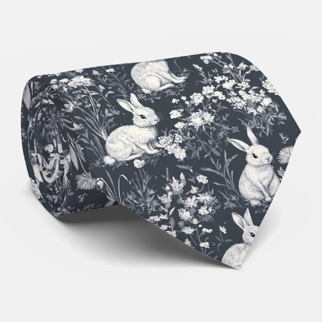 Vintage Kanin Vår Svart Toile Mönster Slips (Rullad)