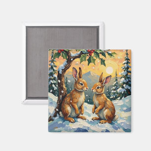 Vintage Kaniner Under Julgranen Jul Magnet