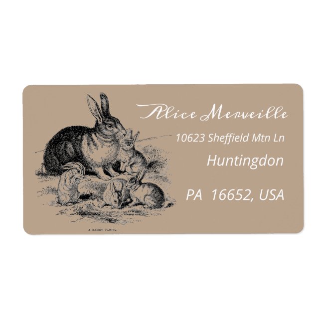 Vintage kaninfamilj - personlig fraktsedel (Framsidan)