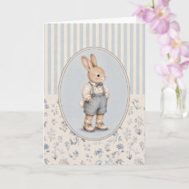 Vintage Kaninpojke Välkomstkort Blommig Kaninkort Kort