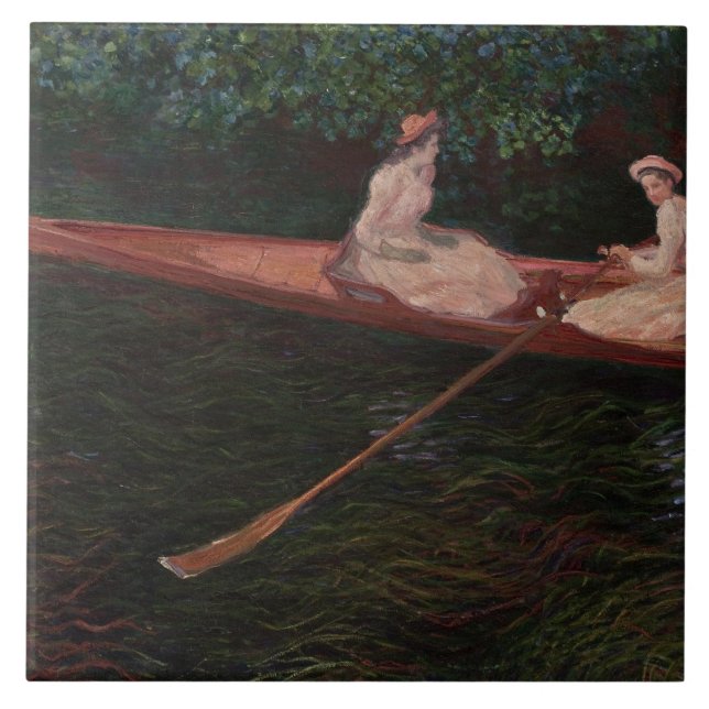 Vintage kanot på Epte Claude Monet Kakelplatta (Framsidan)