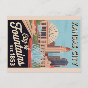 Vintage Kansas City Missouri Retro Resa Illustrati Vykort