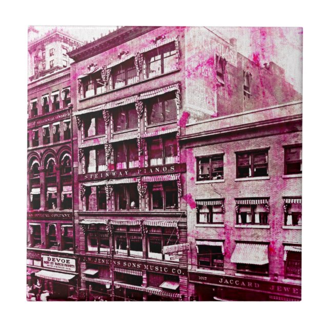 Vintage Kansas City Rosa Grunge Kakelplatta (Framsidan)