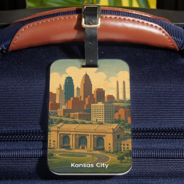 Vintage Kansas City Silhouette Skyline Bagagebricka (Framsida Insitu 2)