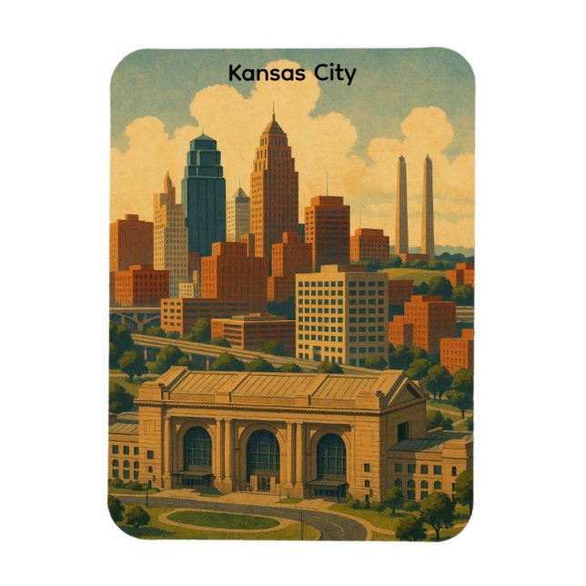 Vintage Kansas City Silhouette Skyline Magnet (Vertikal)