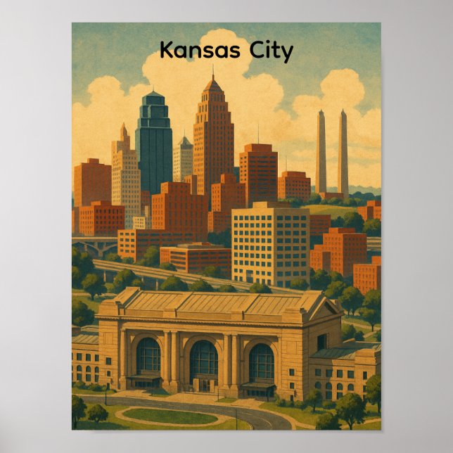 Vintage Kansas City Silhouette Skyline Poster (Framsidan)