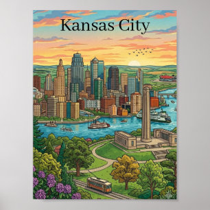 Vintage Kansas City Skyline Reseskunst Poster