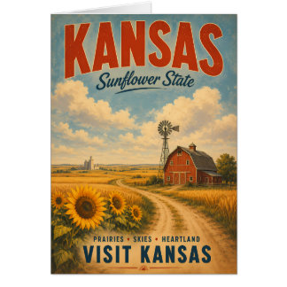 Vintage Kansas Heartland Landskap med solrosor Hälsningskort
