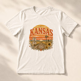 Vintage Kansas Route 66 Prärie Solnedgång T Shirt