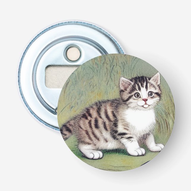 Vintage - kantad Kitten illustration Flasköppnare (Framsidan)