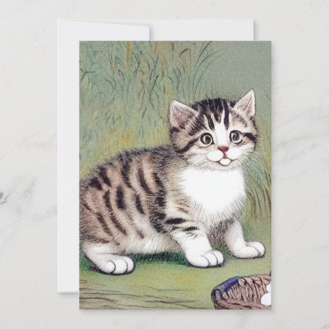 Vintage - kantad Kitten illustration Inbjudningar (Framsida)