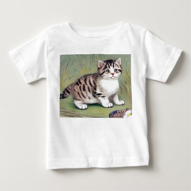 Vintage - kantad Kitten illustration T Shirt (Framsida)