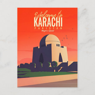 Vintage Karachi Pakistan Travel vattenfärgsretro Vykort