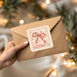 Vintage Karamellbåge God Jul Fyrkantigt Klistermärke