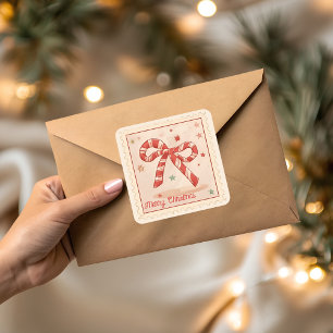 Vintage Karamellbåge God Jul Fyrkantigt Klistermärke