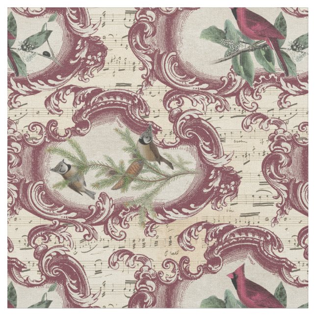 Vintage kardinaler och Lakan Music Tyg (Närbild)