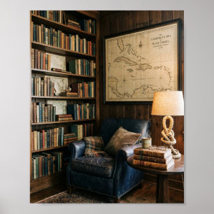 Vintage Karibiska Sjö Kartan Mysig Marin Läsning N Poster