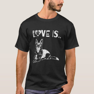 Vintage Kärlek är German shepard Cute Hund Tecknin T Shirt