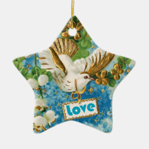 Vintage Kärlek dove blåvita blommor ornament