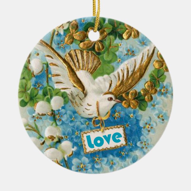 Vintage Kärlek dove blåvita blommor ornament (Framsidan)
