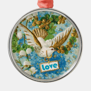 Vintage Kärlek dove blåvita blommor ornament