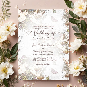 Vintage Kärlek Doves Garden Wedding Inbjudningar