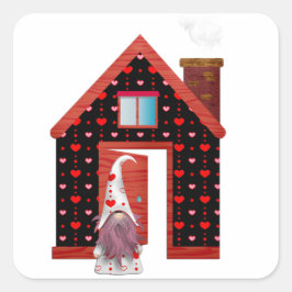 Vintage Kärlek hjärtan gnome och hans hjärtan Fyrkantigt Klistermärke
