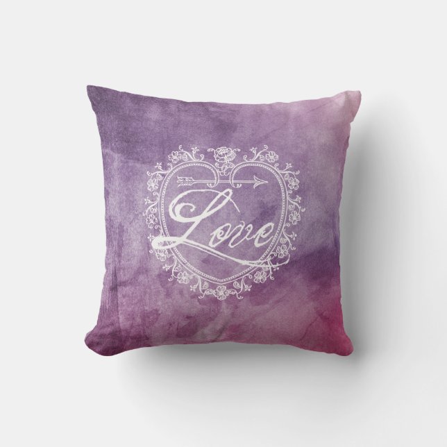 Vintage Kärlek Hjärtfärgad vattenfärg Kudde (Framsida)
