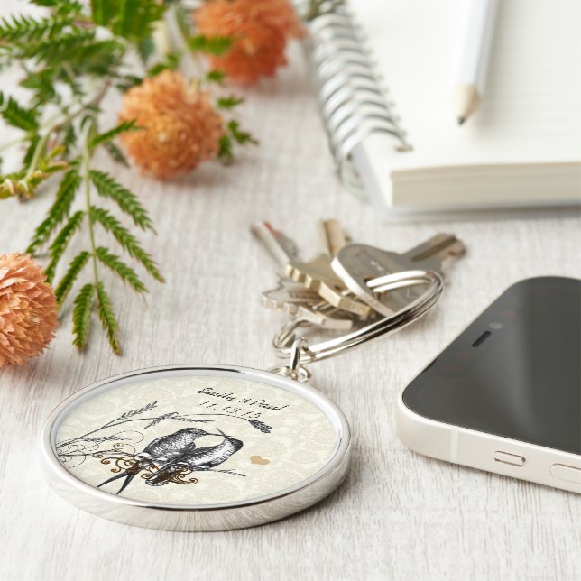 Vintage Kärlek Hummingbird Bröllop Nyckelring (Sidan)