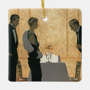 Vintage kärlek och romantik, elegant middag för pa julgransprydnad keramik