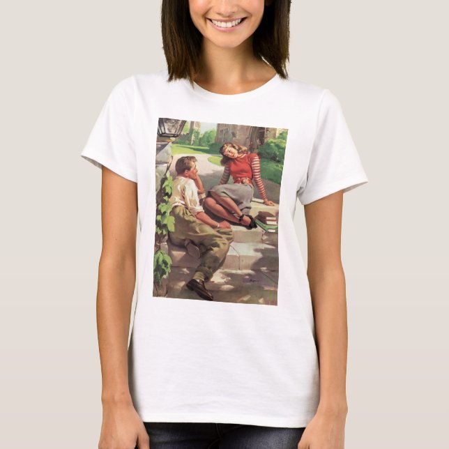 Vintage kärlek och romantik, gymnasieälskare tee (Framsida)