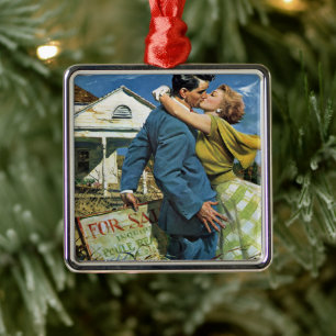 Vintage Kärlek och Romantik Newlyweds Buy First Ho Julgransprydnad Metall