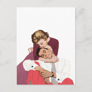 Vintage kärlek och romantik, Nygifta i rosa Meddelande Vykort