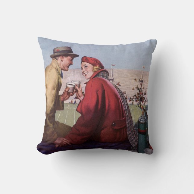 Vintage kärlek och romantik, par på fotbollsmatch kudde (Framsida)