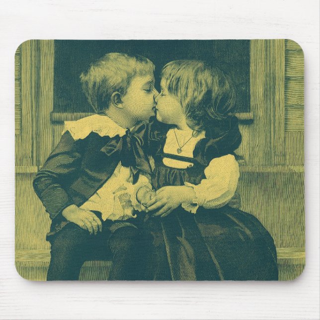 Vintage Kärlek och Romantik Photo, Children Kiss Musmatta (Framsidan)