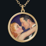 Vintage Kärlek och Romantik, Retro Hollywood Movie Guldpläterat Halsband<br><div class="desc">Vintagens illustration av kärlek och romantik med en stilig man och en vacker kvinna som ska kyssa. Det påminner om Hollywoodskådespelare och skådespelare i filmerna.</div>