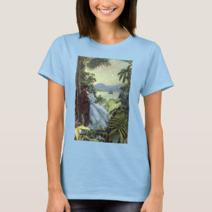 Vintage kärlek och romantik, romantisk tropisk vy t-shirt