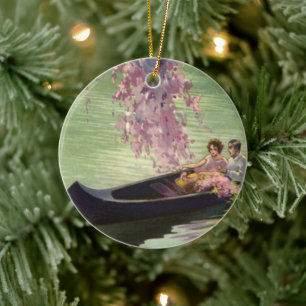 Vintage Kärlek och Romantik, Romantiska kanotriden Julgransprydnad Keramik
