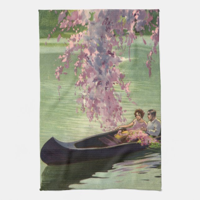 Vintage Kärlek och Romantik, Romantiska kanotriden Kökshandduk (Vertikal)