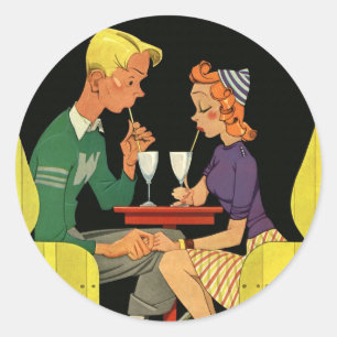 Vintage kärlek och romantik, tonåringar på sodabut runt klistermärke