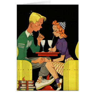 Vintage Kärlek och Romantik, Tonåringar vid Soda S Hälsningskort