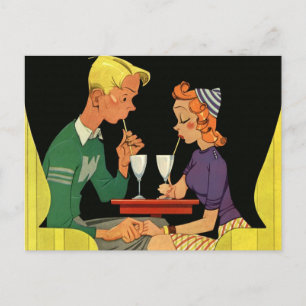 Vintage Kärlek och Romantik, Tonåringar vid Soda S Vykort