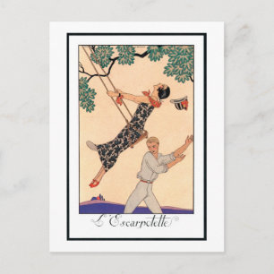 Vintage Kärlek Romantik, Escarpolette Swing Barbie Vykort