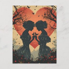 Vintage Kärlek: Silhouettes och Hearts Vykort