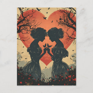 Vintage Kärlek: Silhouettes och Hearts Vykort