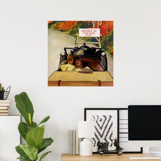 Vintage Kärlek, vägen stängd på egen risk Poster (Hemmakontoret)