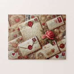 Vintage Kärleksbrev Romantisk Collage Pussel