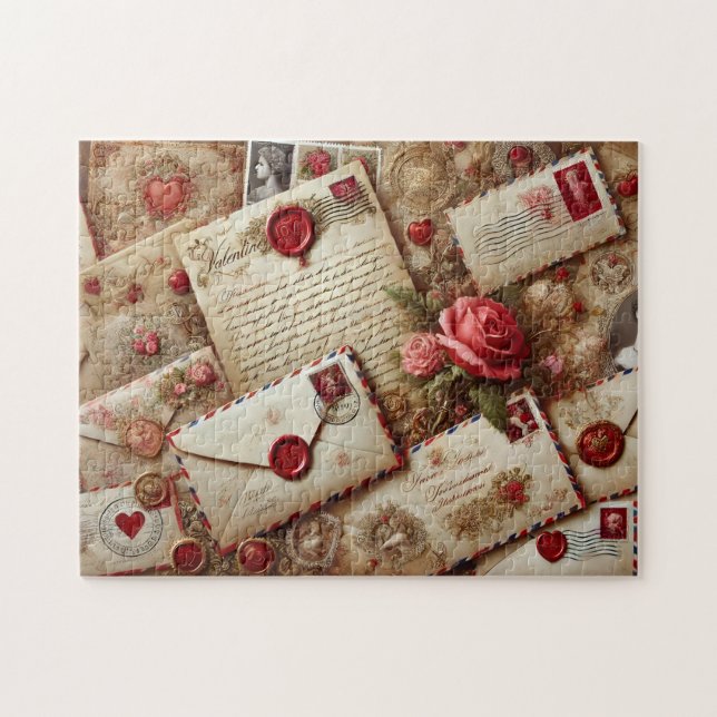 Vintage Kärleksbrev Romantisk Collage Pussel (Horisontell)