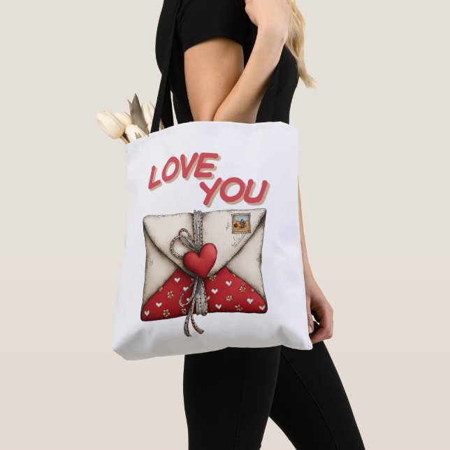 Vintage Kärleksbrev Valentine Hjärtan Tygkasse (Närbild)
