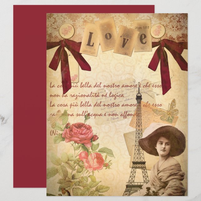 Vintage Kärlekskollage Textur Scrapbookpapper (Fram/baksida)
